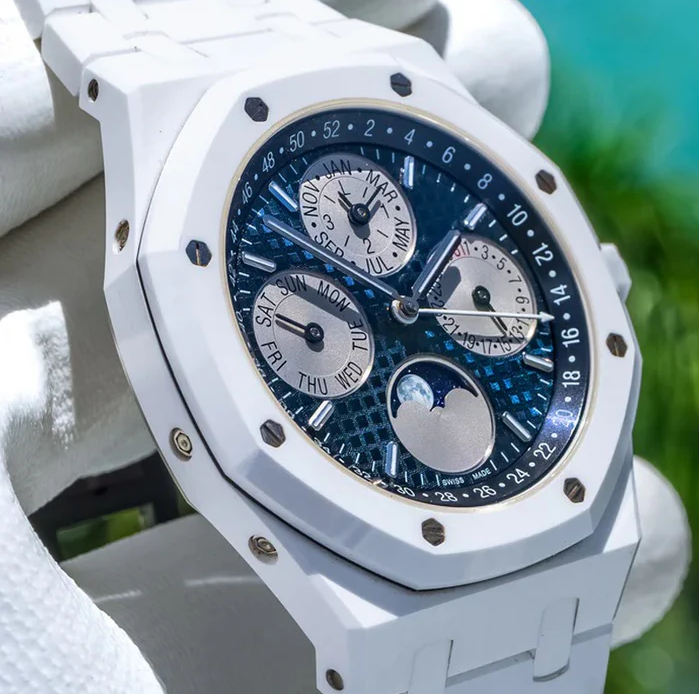 Luxury Timepieces – Lunar Phase White Ceramic Edition